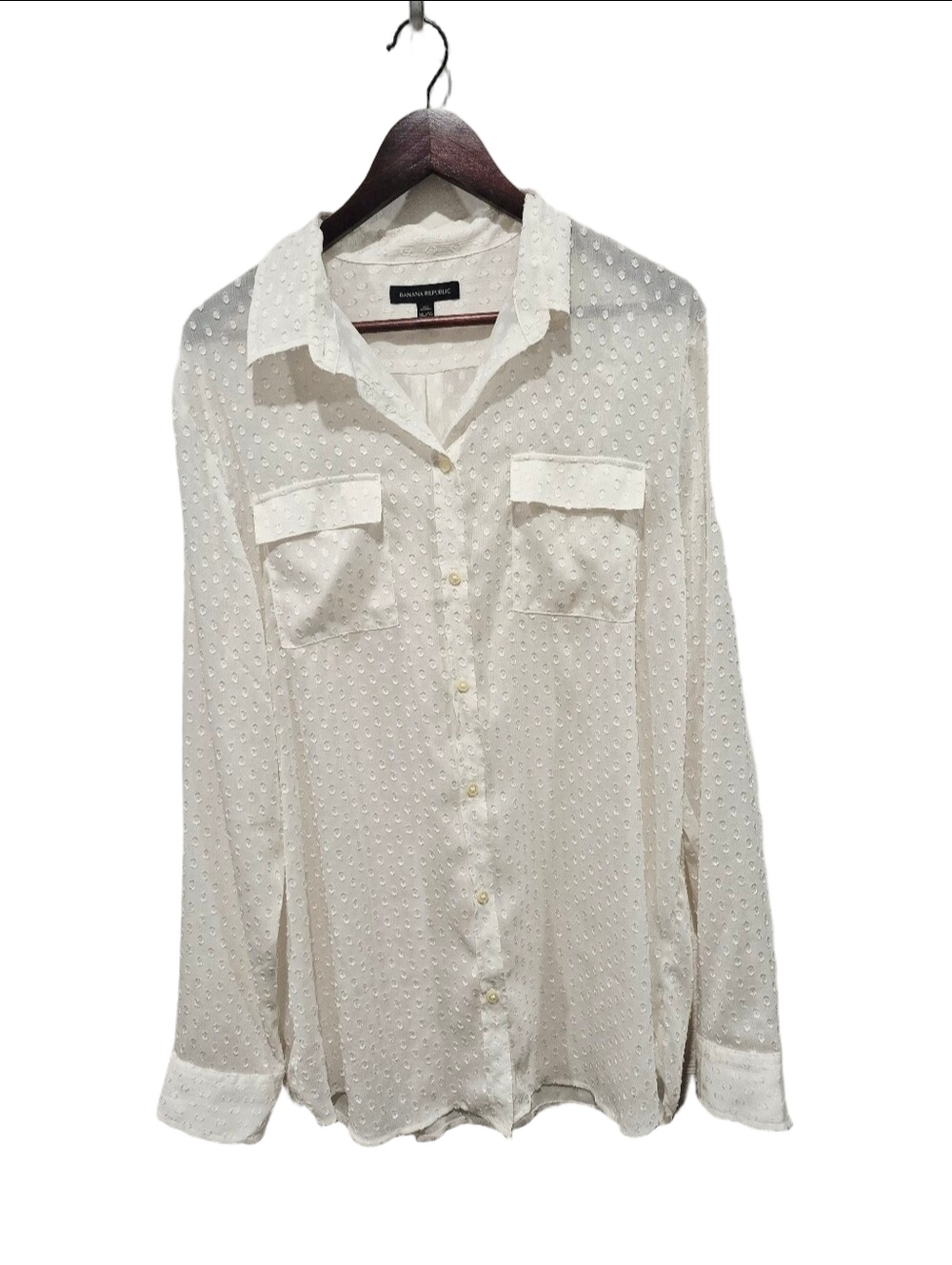 Banana Republic Semi-Sheer Textured Dobby Dot Long Sleeve Button-Down Top XLT